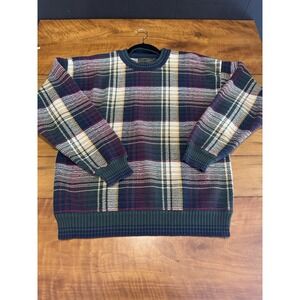 Vintage Croft & Barrow Plaid Sweater Mens M Cotton Multicolor Coogi Style